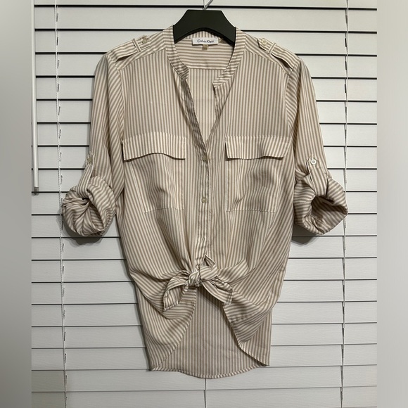 🛍️Calvin Klein stretches rolled up sleeve buttons front shirt size M - Picture 4 of 8